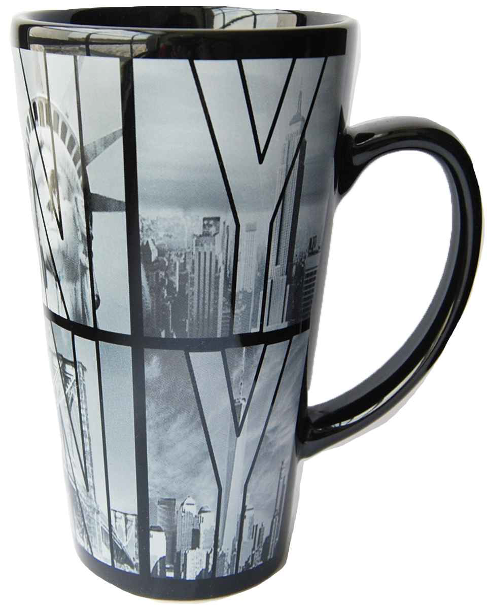 Slim White B&W NY Photo Window Letters Java Mug