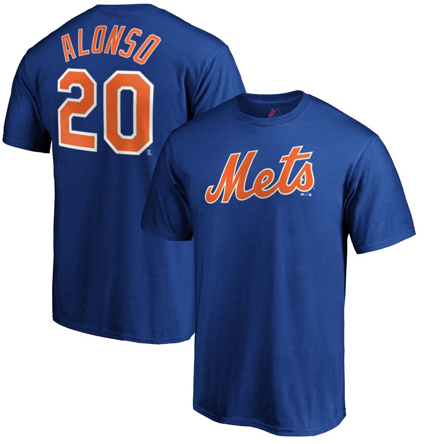 Pete Alonso New York Mets Majestic Youth Player Cap Logo Name & Number  T-Shirt - Royal